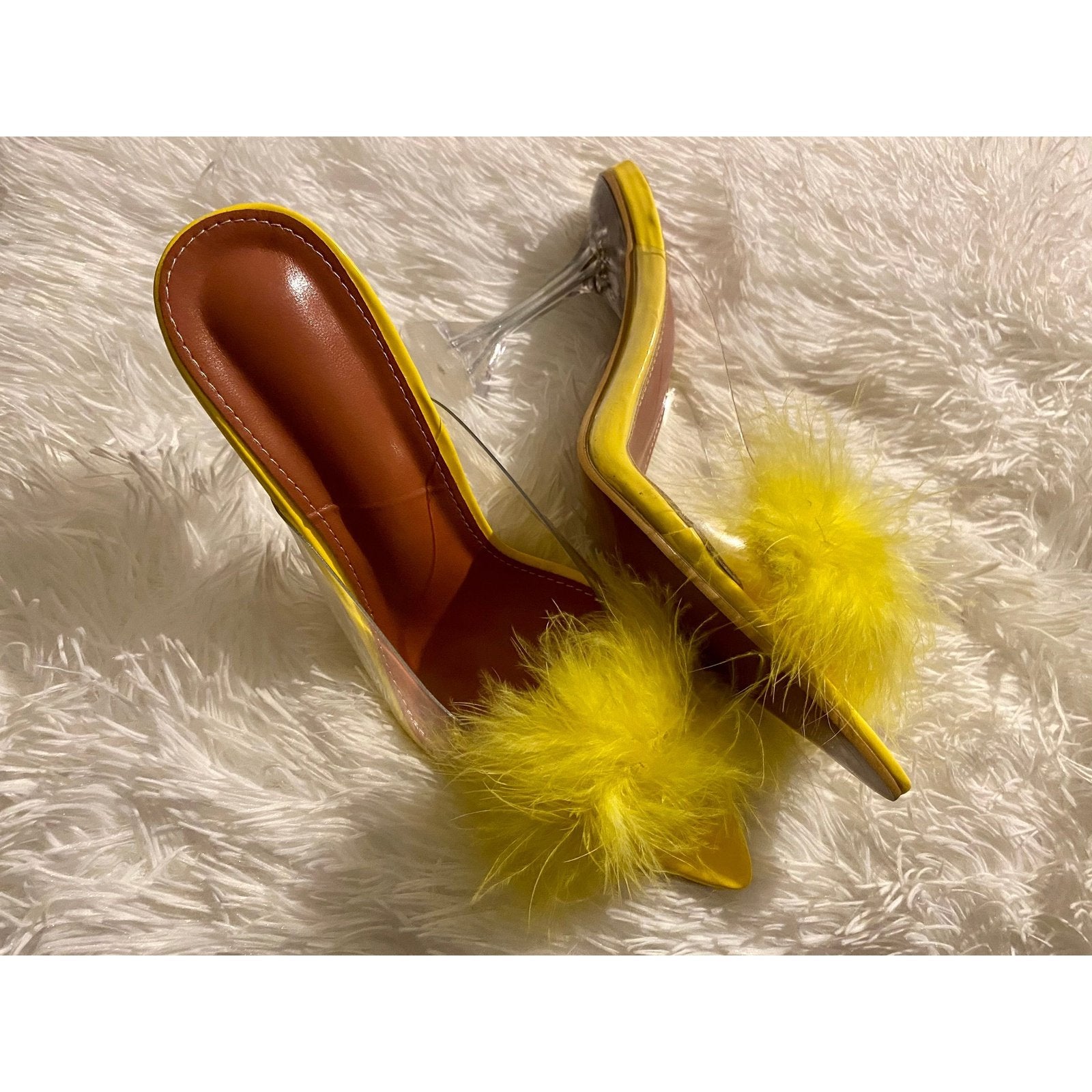 Yellow feather clearance heels